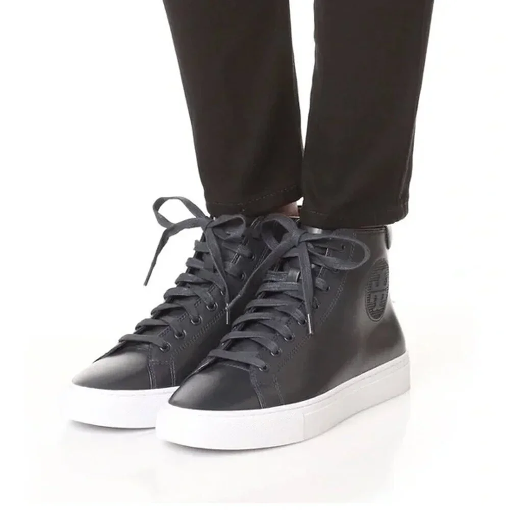Tory Burch Nola Navy Leather High Top Sneakers Size 6.5
